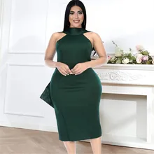 

Plus Size Women's Dress Solid Color Commute Halter Neck Sexy Sleeveless Backless Bow High Waist Party Party Dress Summer Female