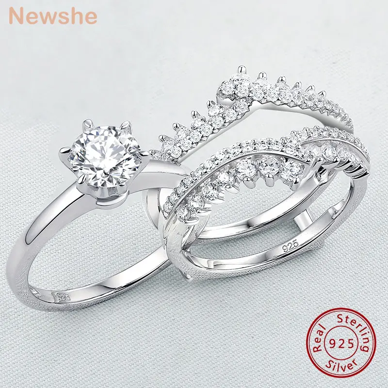 Newshe 925 Silver Original Wedding Rings for Women 1.8Ct