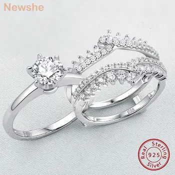 Newshe 925 Silver Original Wedding Rings for Women 1.8Ct Round Cut Cubic Zircon Jewelry Engagement Ring Enhancer Band Bridal Set
