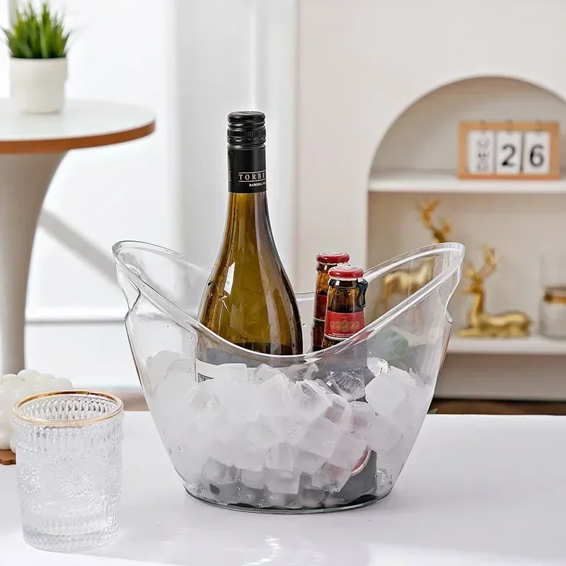 4L/8L Clear Plastic Ice Cube Storage Bucket Champagne Bottles Ice Cooler Bar Decor Home Kitchen Bar Cafe Use