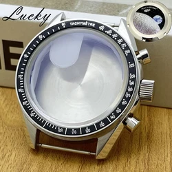 Moon Watch 39.7MM Case with High - Quality Moon Pattern Back Chronograph - Premium Watch Parts Accessories - 32mm to 32.5mm (Top 2.Black Bezel)