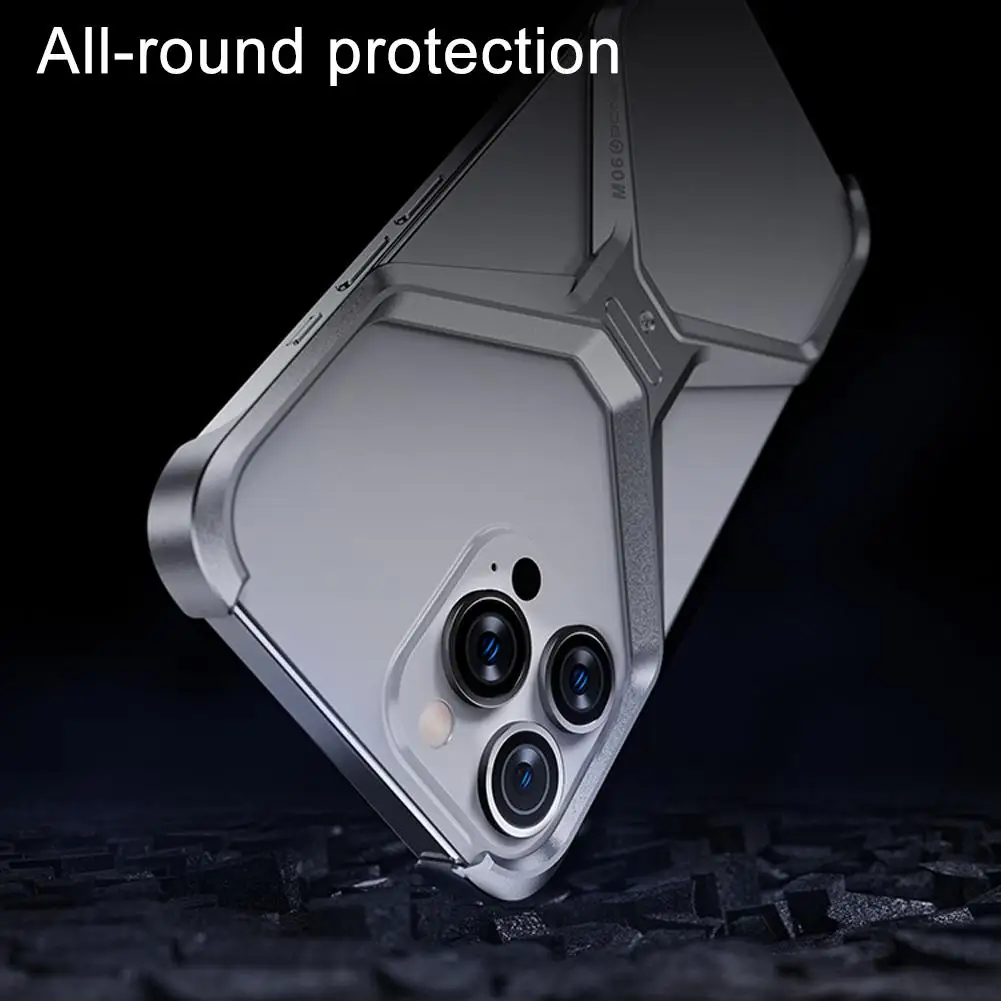 Aluminum Alloy X Type Removable Heat Dissipation Armor Shockproof Cover For IPhone 15 14 Pro Max Removable Rimless Phone Case