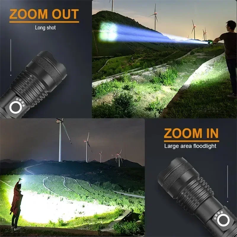 슈퍼 XHP120 강력한 Led 손전등 고전력 토치 라이트 충전식 전술 손전등 내장 18650 배터리 캠핑 램프