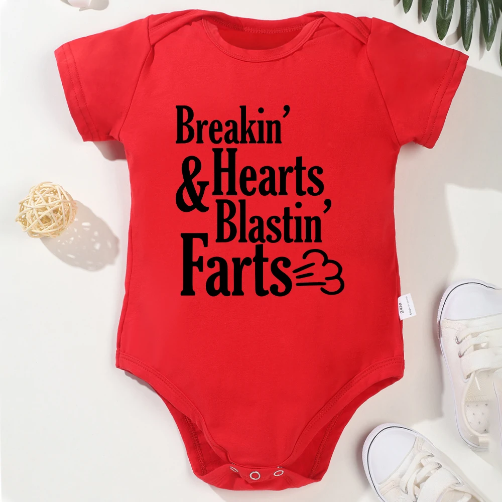 Funny Newborn Onesies Breakin Hearts Farts Print Cotton Baby Clothes for Boy and Girl Short Sleeve O-neck Summer Infant Romper 2