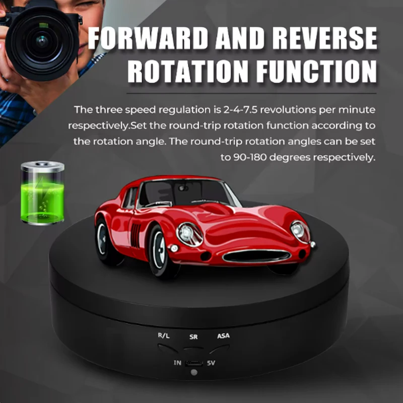 Motorized Rotating Mirror Display Stand with 360-Degree Turntable and USB-Powered Three-Speed Function