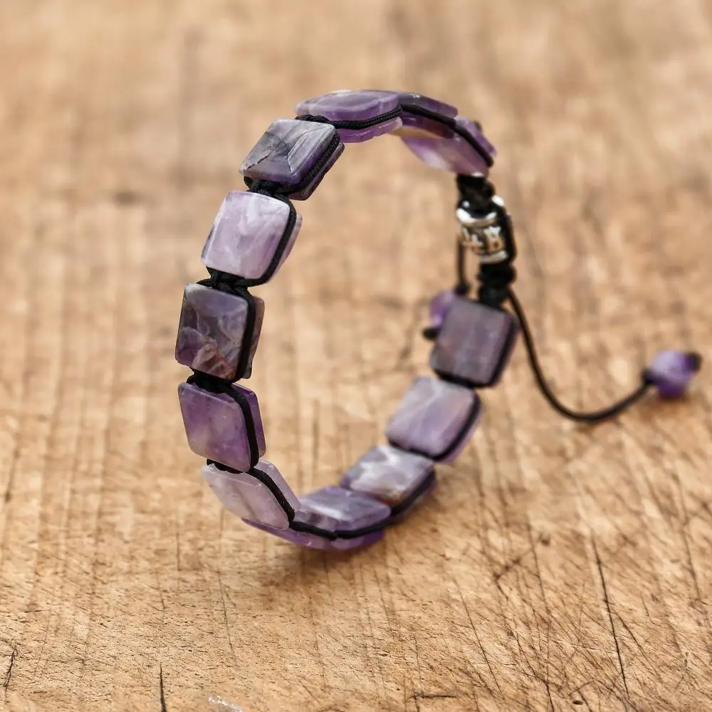 Natural Amethyst Stone Braided Bracelet Bohemia Punk Macrame Women Friendship Charm Bracelet Bangle Couples Jewelry bangle bracelet stone bracelet