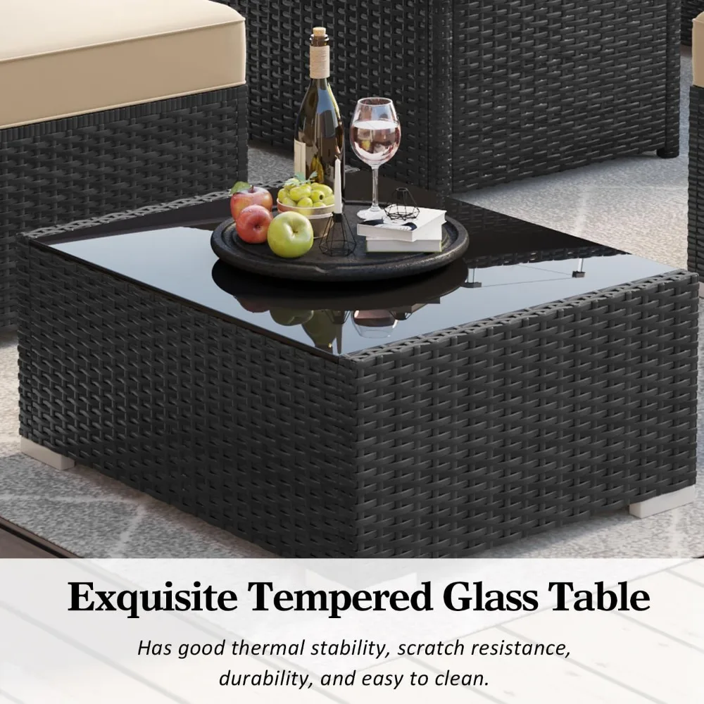 15 Piece Patio Furniture Set with Fire Pit Table, Outdoor Conversation Sets Wicker Rattan Sectional Sofa with Coffee Table 6