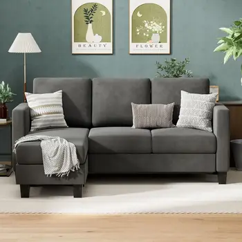 3-Seat L-Shaped Sofa with Linen Ottoman 1