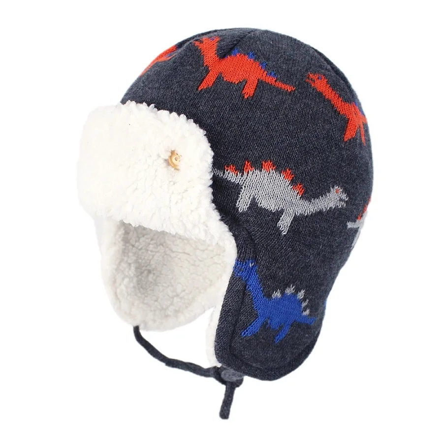 Connectyle Baby Boys Girls Winter Skull Hat Cute Cartoon Dinosaur Cotton Fleece Lined Windproof Earflap Warm Outdoor Daily Hat