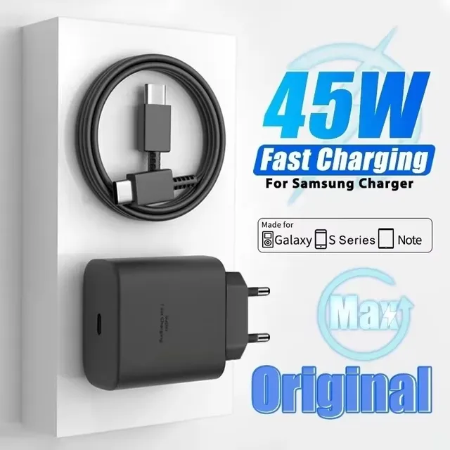 Chargeur Super Rapide PD 45W 5A pour Samsung S21 S22 S23 S24 Plus Note20 Ultra A34 A53 A54 A55 A71 A73 USB-C Câble de Charge Rapide 2m 1