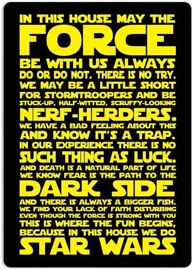 

in This House We Do Starwar Yellow Metal Plaque Tin Wall Sign Retro Iron Painting Warning Wall Poster for Cafe Pub Bar