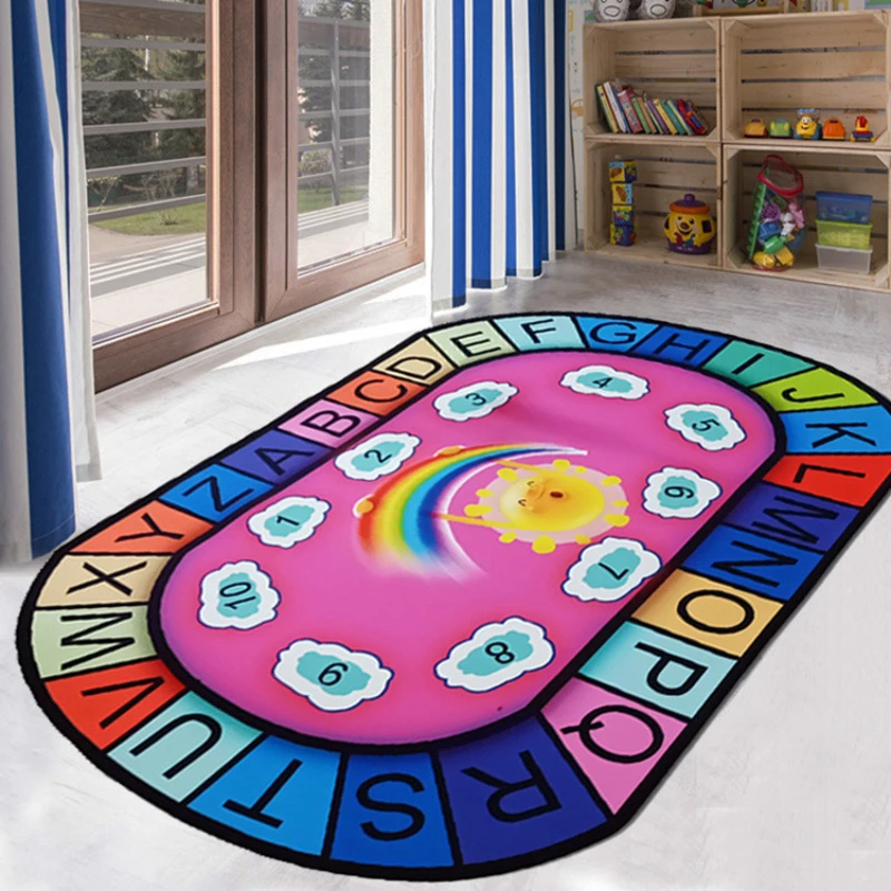 Alfombra de juego niños, tapete de dibujos animados, números, letras, ovalada, mapa del para habitación de niños, alfombras y alfombras para el hogar, sala estar - AliExpress