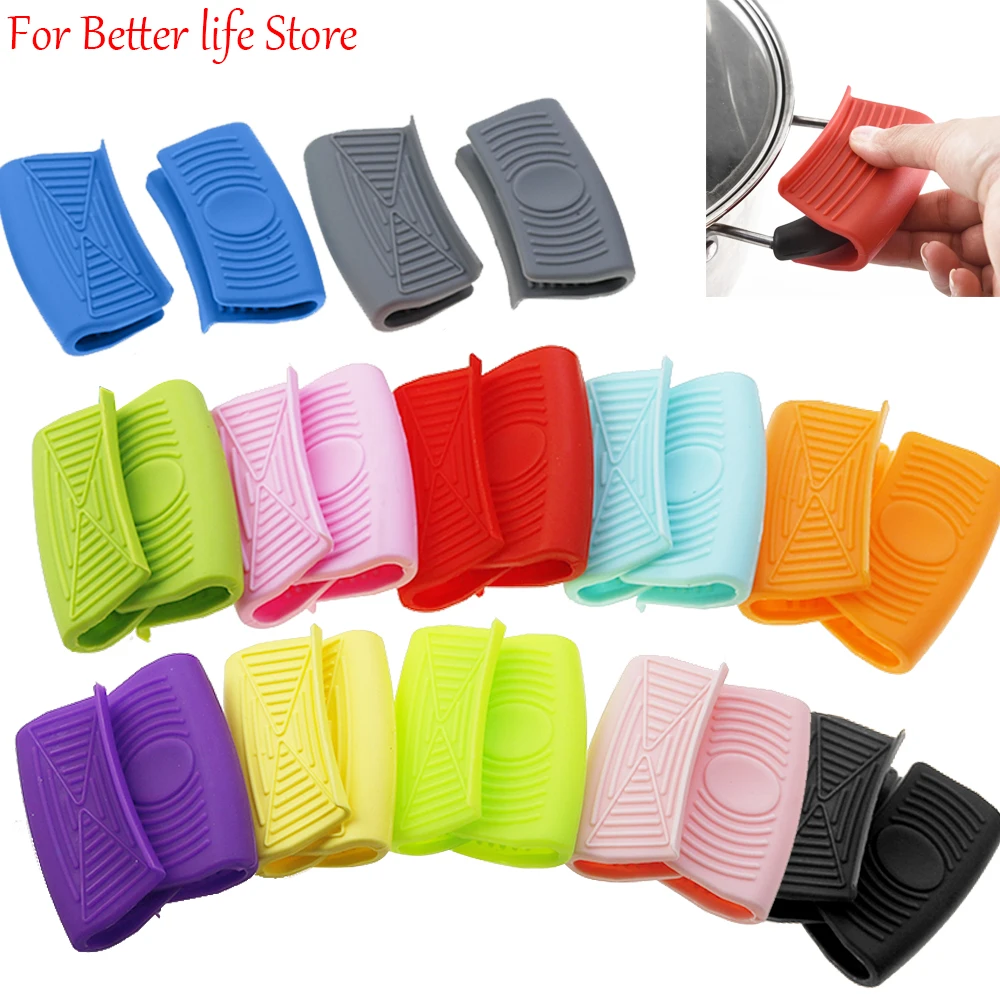 1 Pair Silicone Pot Clips Heat Resistant Pan Handle Cover Grip Oven Mitts Anti-Scalding Gloves for Cooking Clamp Kitchen Tools