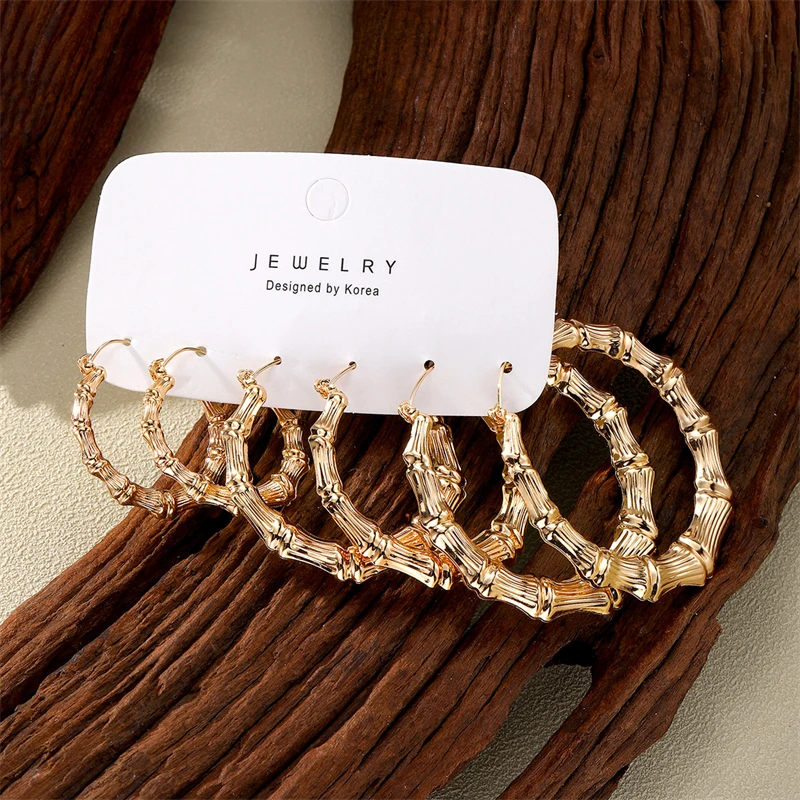 3pairs Hoop Earrings Set Big Geometry Round Circle Earring for Women Girls Gold Color Metal Exaggerate Earring Party Jewelry