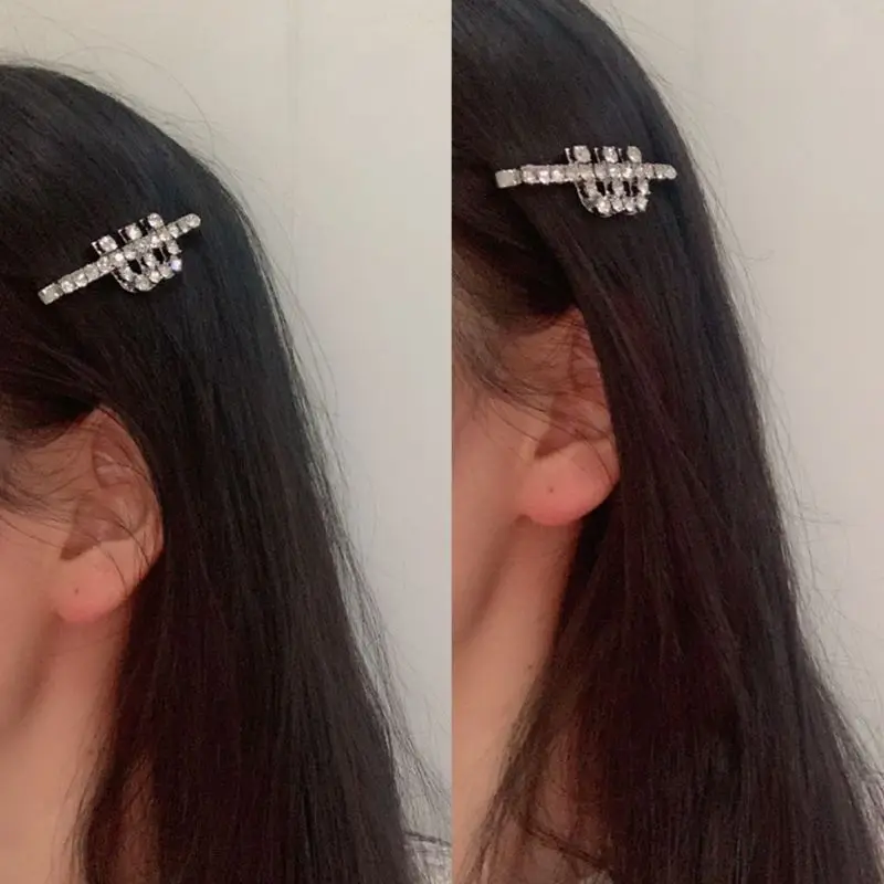 

Women Full for Rhinestone Hair Clip for M Letter Metal Bobby Pins Glitter Jewelry Side Bangs Hairpin