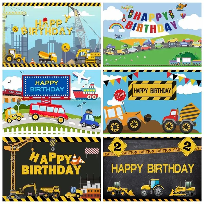 Baby Birthday Background Construction Zone Excavator Truck Crane Traffic Photography Backdrops Photo Studio Photographic Prop |