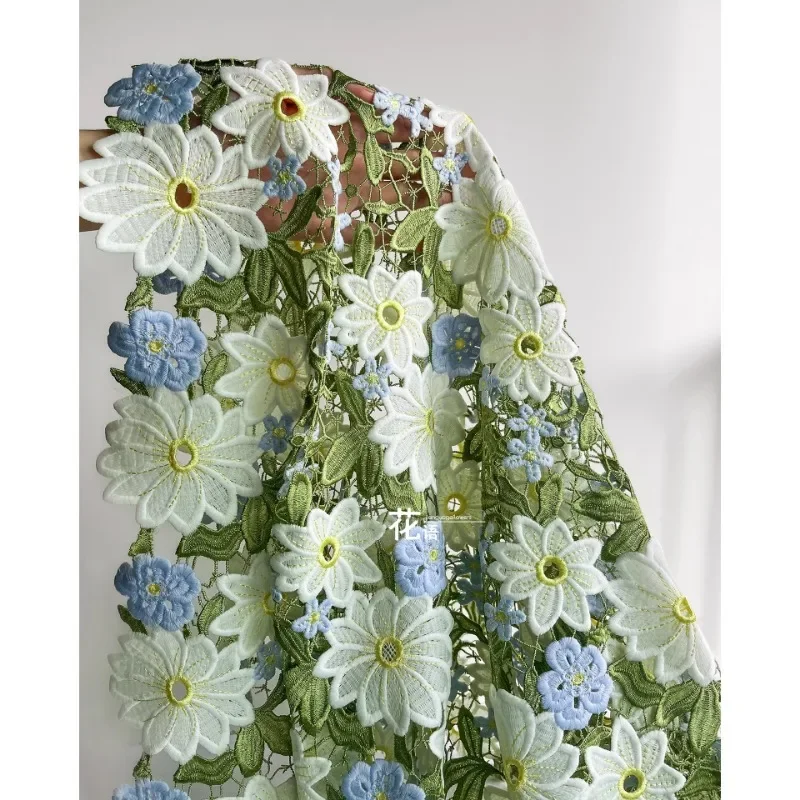 Green Hollow Water-soluble Embroidered Polyester Fabric Clothing Designer Fabric