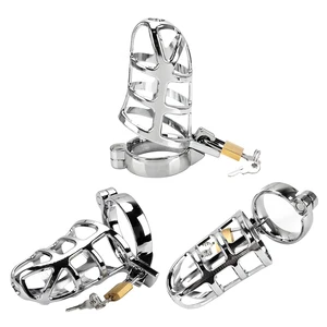 Penis Cock Ring Sleeve Lock Lockable Chastity Belt Male Chastity Device 40/45/50mm Sex Products Metal Cock Cage Sex Toys for Men