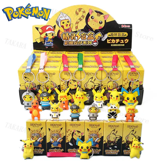 Hot 24Pcs/Set Pokemon Pikachu Keychain Blind Box Kawaii Keyring Cute Action Figures for Children Toys Gifts Pendant Mystery Box