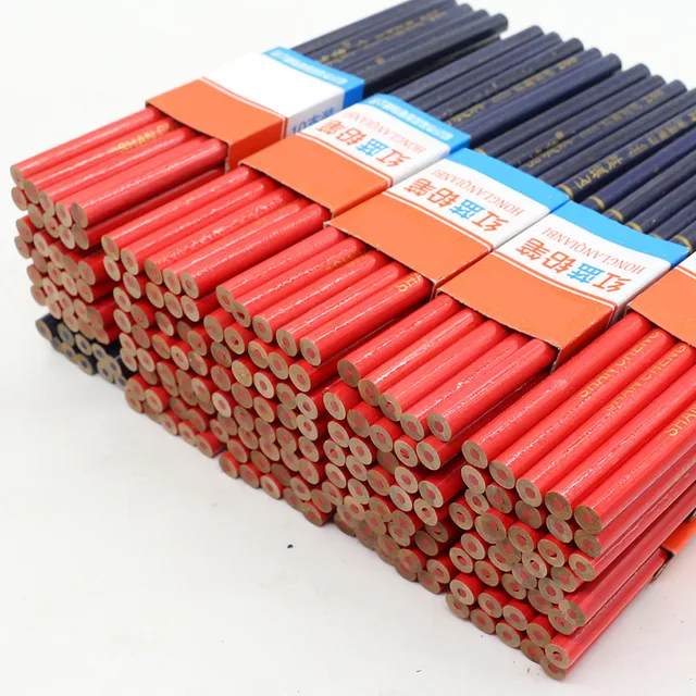 10PCS/Set Carpentry Pencil For Hand Tools Two Color Pen Construction Worker Woodworking Wood Blue Red Thick Core Round Pencil 1