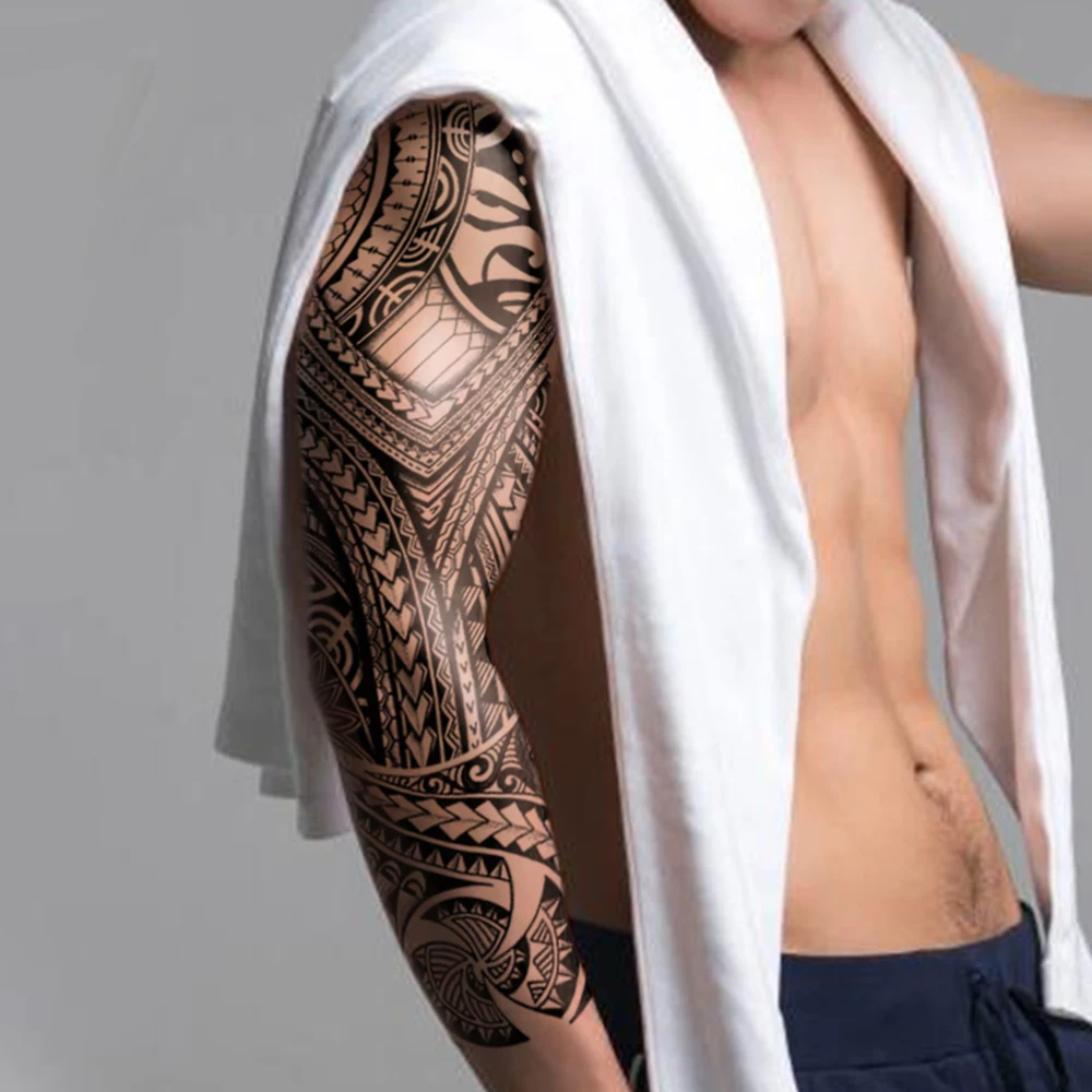 Large Full Arm Sleeve Waterproof Temporary Tattoo Sticker Indian Tribal Machine Turtle Totem Fake Tatoo Body Art Men Women Leg 4