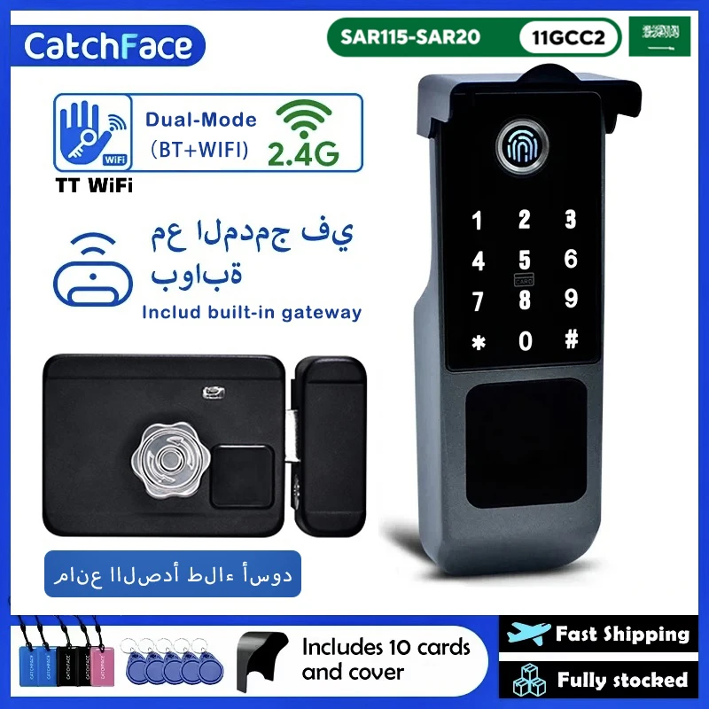 TTLock รุ่น WIFI ในตัว GATEWAY ลายนิ้วมือกันน้ํากลางแจ้งรหัสผ่าน Rfid การ์ด Keyless สมาร์ทประตูล็อค 1