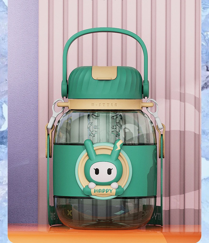 Kawaii Cute Student Children'S Water Cup Large Capacity Straw Plastic Cup Outdoor Sports Water Bottle Tons Water Bottle