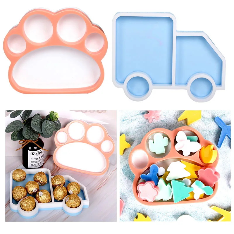 Lovely Anime Tray Silicone Mold Car Cat Paw Dish Mold Flower Plate Mold Epoxy Resin Crafts Blossom Tray Epoxy Resin Crafts Tray shiny glossy lovely for cat for head silicone mold for cat tag mold diy keychain jewelry making tools epoxy for protecti