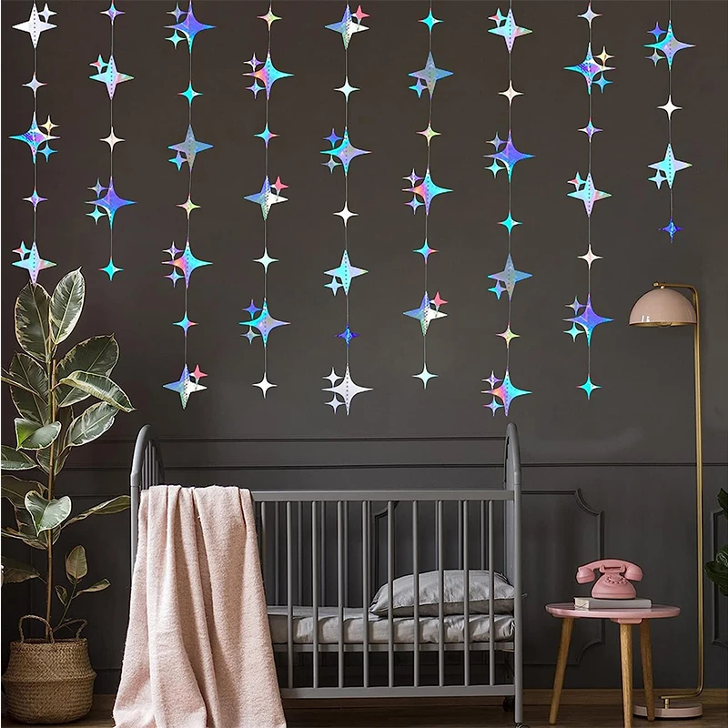 Iridescent Twinkle Star & Circle Dot Garlands