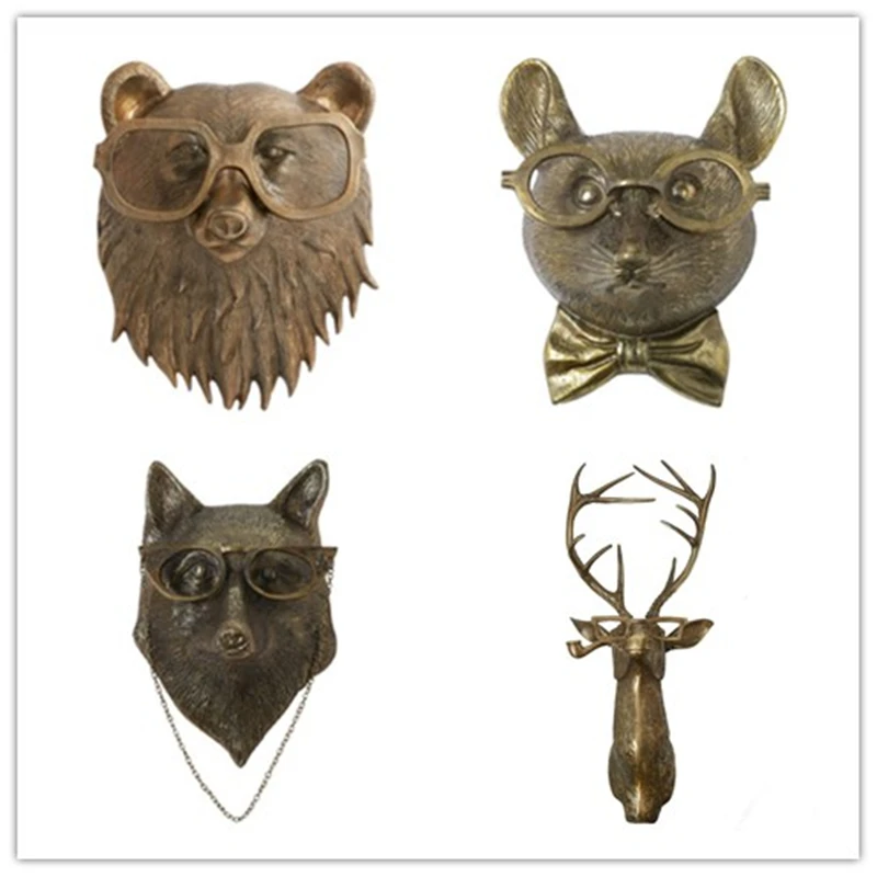 

Resin Animal Head Halloween Wall Decoration Artificial Animal Sculptures Home Garden Ornaments Room Decor Halloween Accessories