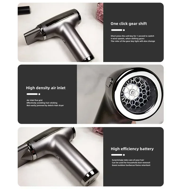 4 in 1 Wireless Hair Dryer Multifunctional Electric Air Duster Blower Travel Portable USB Rechargeable Negative Ions Blow Dryer 6