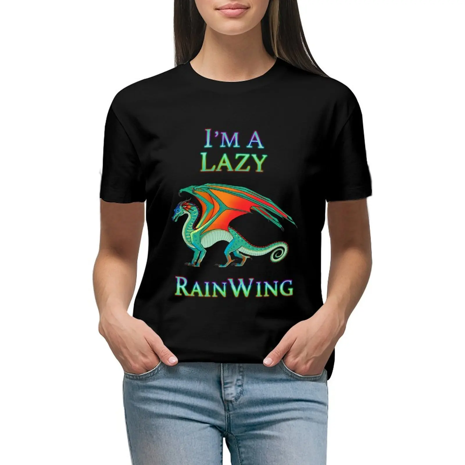 I'm a Lazy RainWing T-Shirt summer tops funny animal print shirt for girls Aesthetic clothing tops for Women