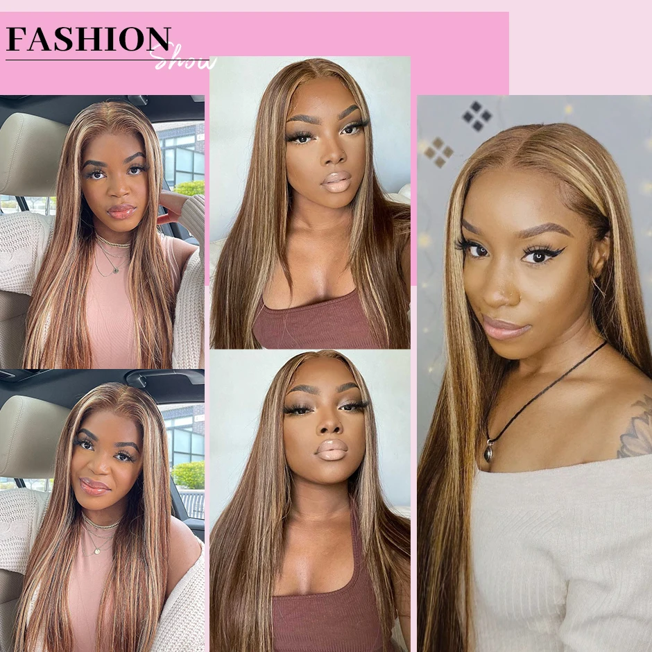 ISEE HAIR Wig Highlight Straight 13x4 Lace Front Human Hair Wigs 4X4 Lace Closure Wig 4/27 Ombre Peruvian Straight Lace Wigs images - 6