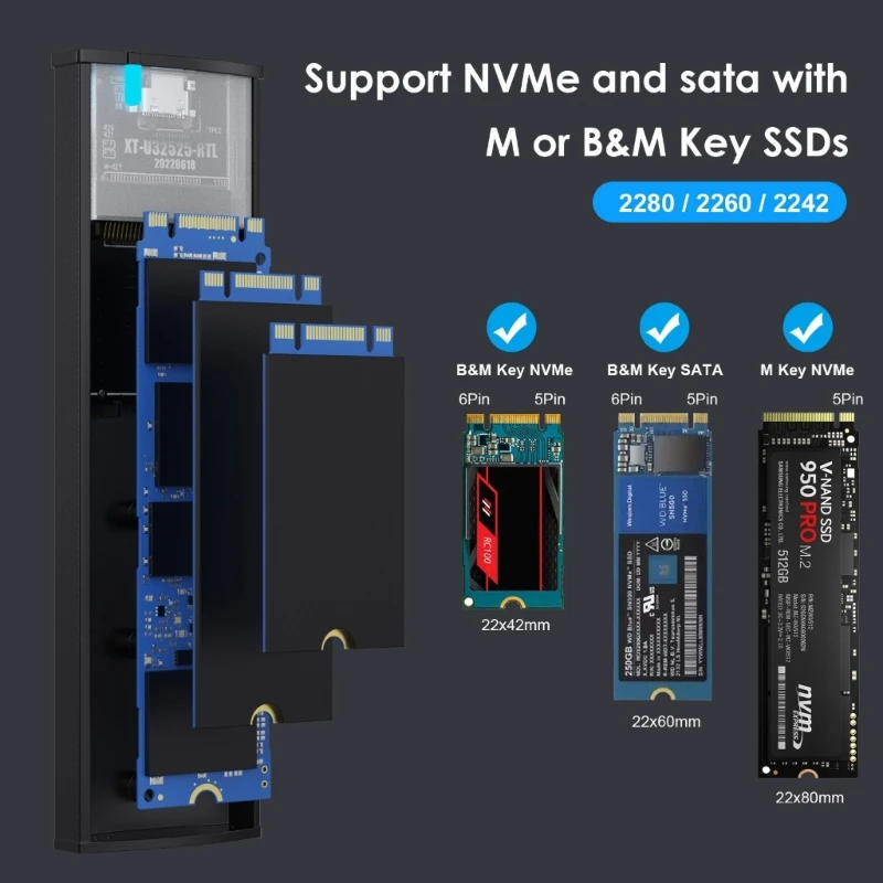 M.2 NVMe SSD Enclosure High Speed Aluminum USB3.1 to M.2 SSD External Box