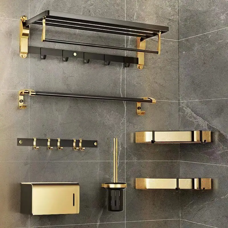 

Роскошная настенная вешалка для полотенец черного и золотого цвета, держатель для полотенец в ванную комнату, настенный крючок, простая алюминиевая полка, держатель для туалета