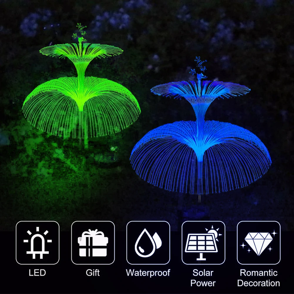 Solar Garden Lights Solar Outdoor Lights Waterproof 7 Color Changing Double Jellyfish and Star Solar Flower Lights for Yard 2