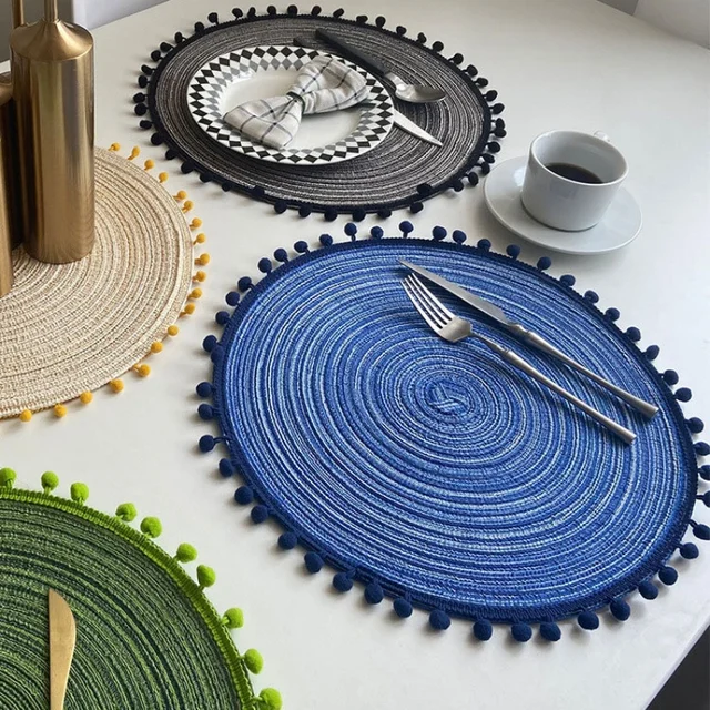 Tovagliette rotonde in filato di cotone finto Tovagliette in tessuto semi-fatto stile Ins Tovaglietta isolata per tavolo da pranzo Tazza Tappetino decorativo per vaso per la casa 2