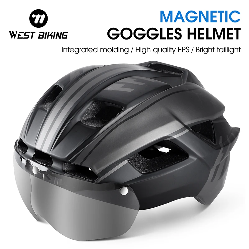 

WEST BIKING Ultralight Cycling Helmet With Taillight Goggle Integrated Molding Men Women Cycling Safety Cap MTB Road Bike Helmet