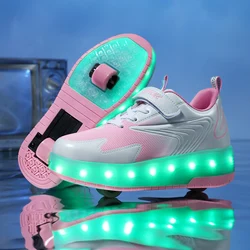 Youth LED Light-Up Roller Skate Sneakers for Outdoor Sports and Casual Wear (JD-812-White pink)