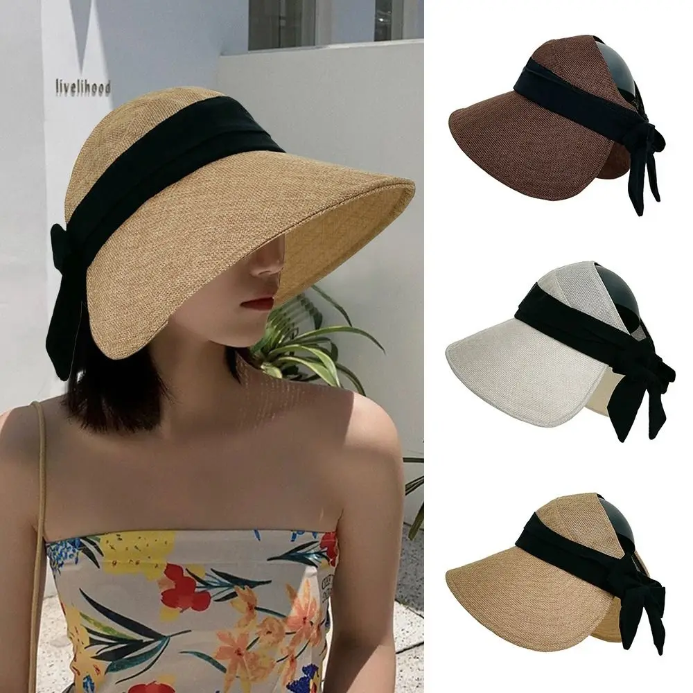 Polyester Women Beach Bucket Hat Wide Brim Sun Cap
