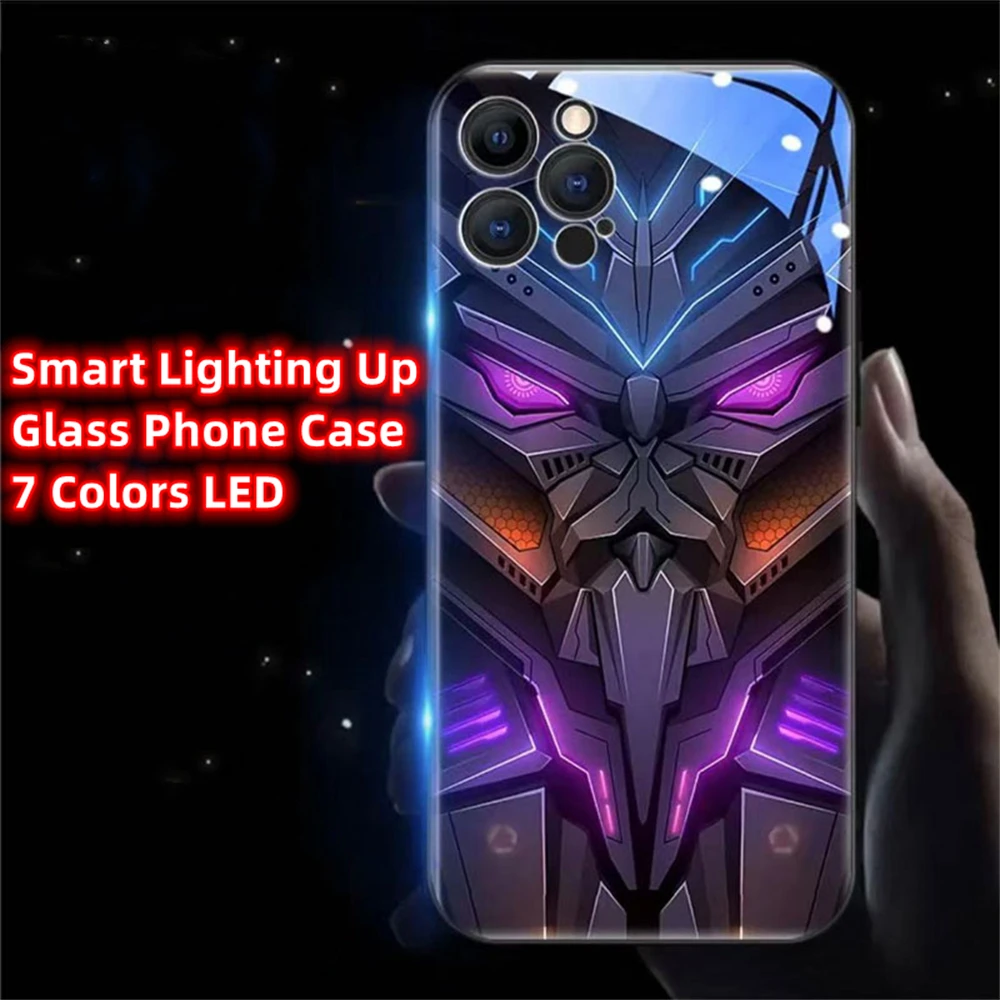 

Luminous Mecha Design Voice Sensing LED Light Up Glow Glitter Phone Cases For Samsung S24 S23 S22 S21 S20 FE Note 20 Plus Ultra