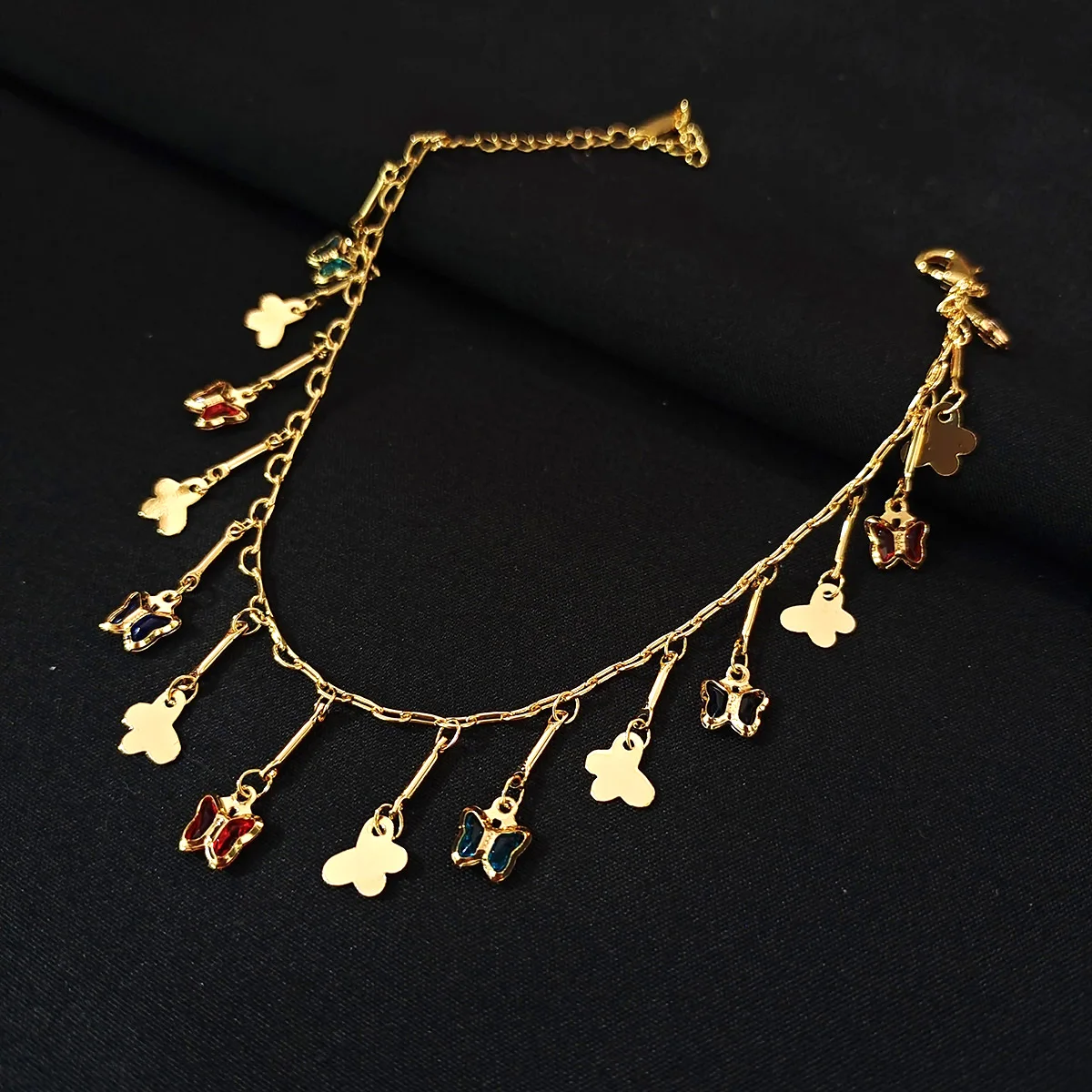 

New 24K gold-plated women's bracelet butterfly rhinestone luxury shiny anklet beach body jewelry