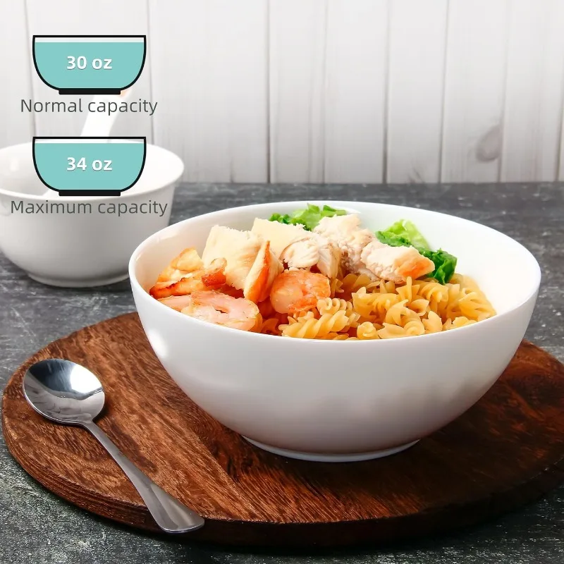 Soup Bowls Set of 8, Tempered Glass White Cereal Bowls, 34 OZ Round Dish Set, Microwave & Dishwasher Safe Glass Bowl Set