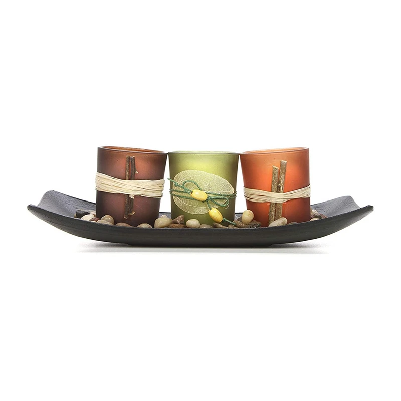 

3 Piece Set Decorative Candle Holder Rock And Tray Wedding Party Spa Aromatherapy