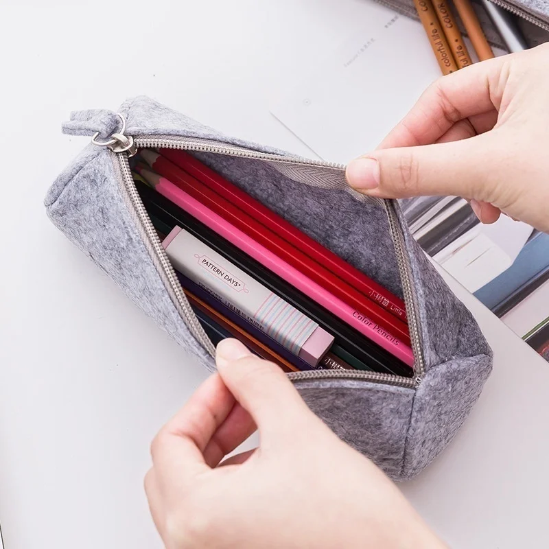 펠트 연필 케이스 레트로 펜 가방 화장품 메이크업 상자 동전 주머니 지퍼 휴대용 지갑 학교 문구 사무용품 04934