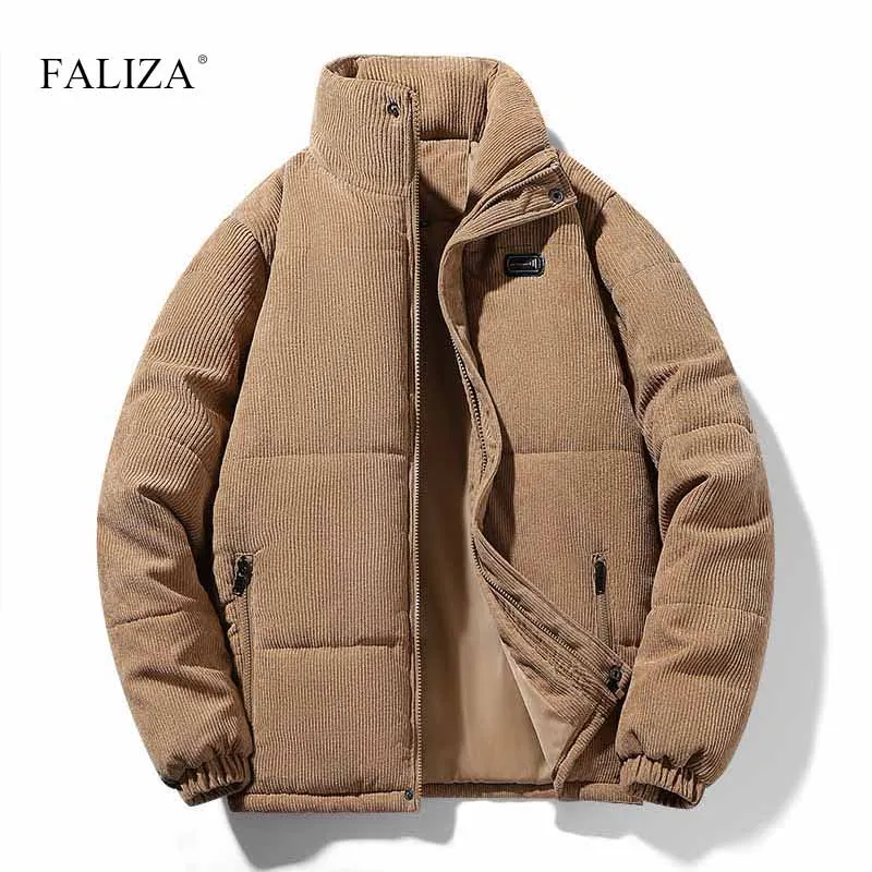 

New Mens Cotton Padded Thicken Warm Parkas Winter Corduroy Jackets Stand Collar Loose Coats Solid Color Parka Male Fashion WCO17