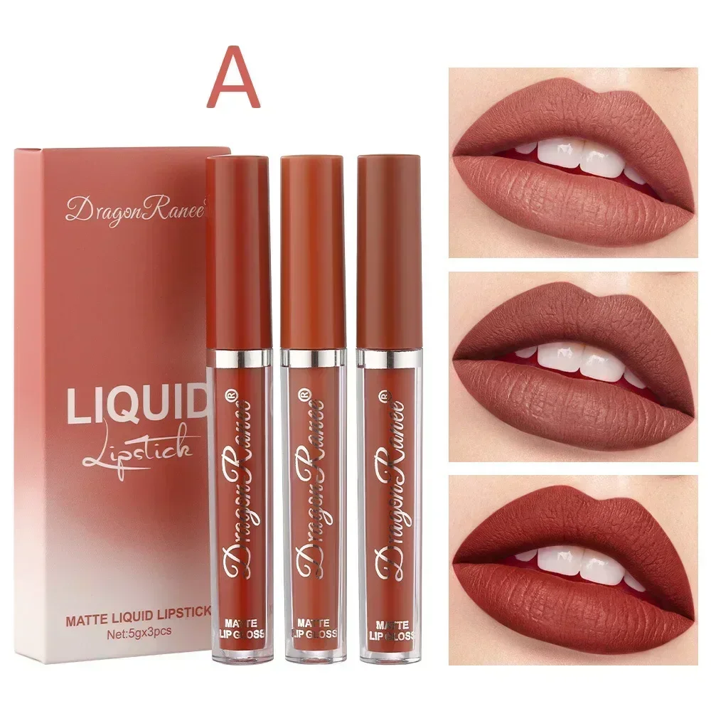 3pcs/box Non-Stick Cup Lip Glaze Smudge Proof Not Fade Liquid Lipsticks Single Velvet Matte Mist Lips Gloss Waterproof Wholesale