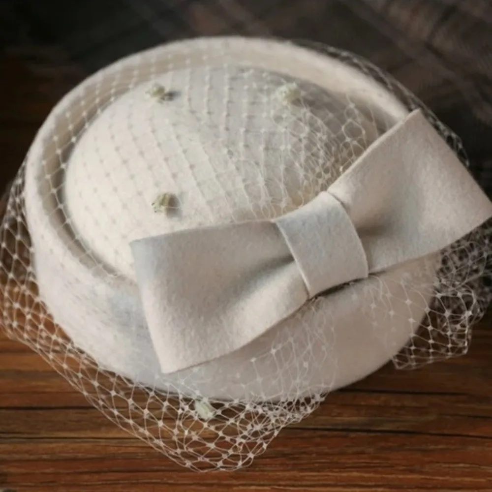 Neue elegante Mesh Wolle Jazz Hut warme Wolle atmungsaktive Air Stewardess Cap britischen Stil Hut Fotografie Dekoration – Detail 7