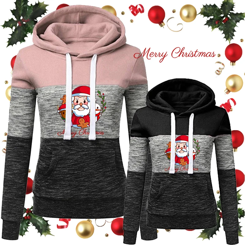 Autumn And Winter Ladies Hoodies Women's Merry Christmas Print Hoodies Long Sleeve Hooded Sweatshirts Pullover Jumpers zipper 3 piece spring autumn women cardigan tracksuits fashion knitted jumpers trousers pant set ladies casual tank top suit