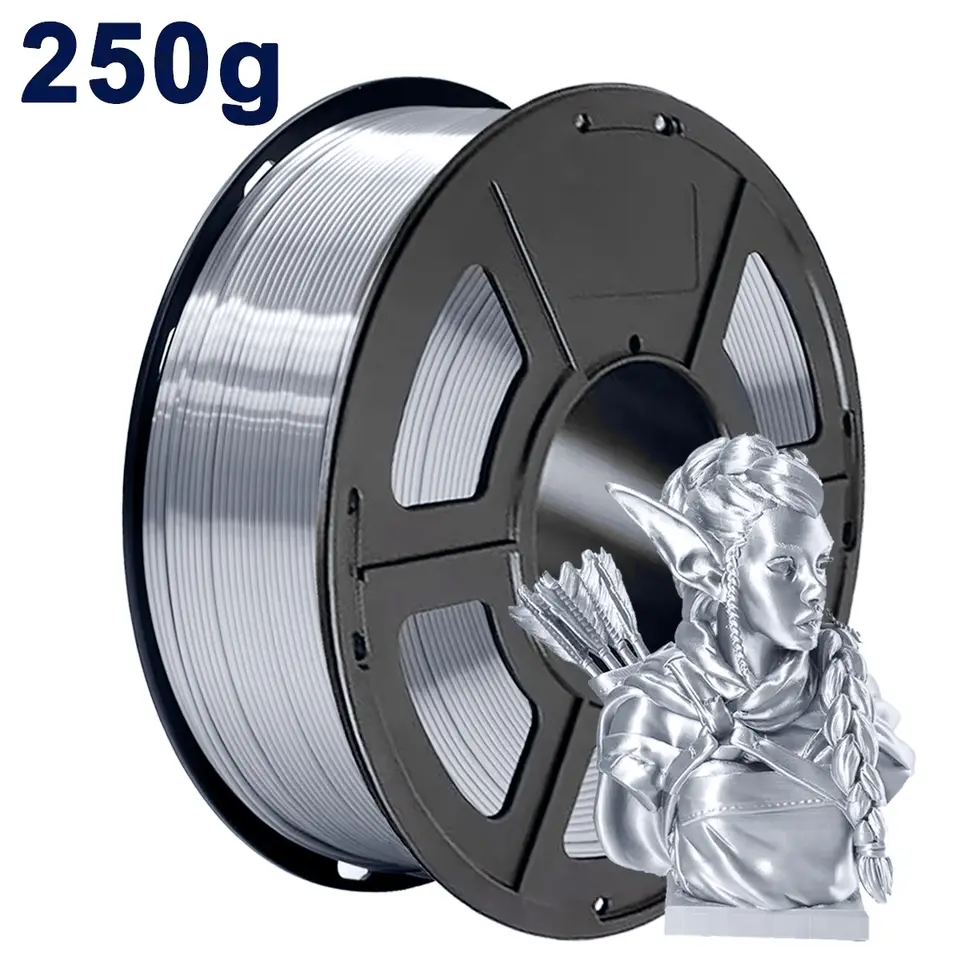 3D Filament 1.75, Shiny Silk PLA Filament with Smooth Silky Surface,Dimensional Accuracy +/- 0.02mm,Silk Silver 250G image 1